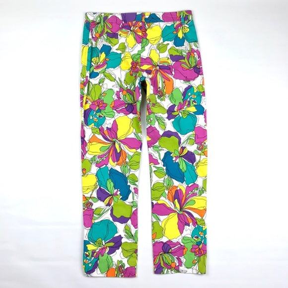 David Meister Bright Floral Print Cropped Pants Size 6 - Picture 5 of 9